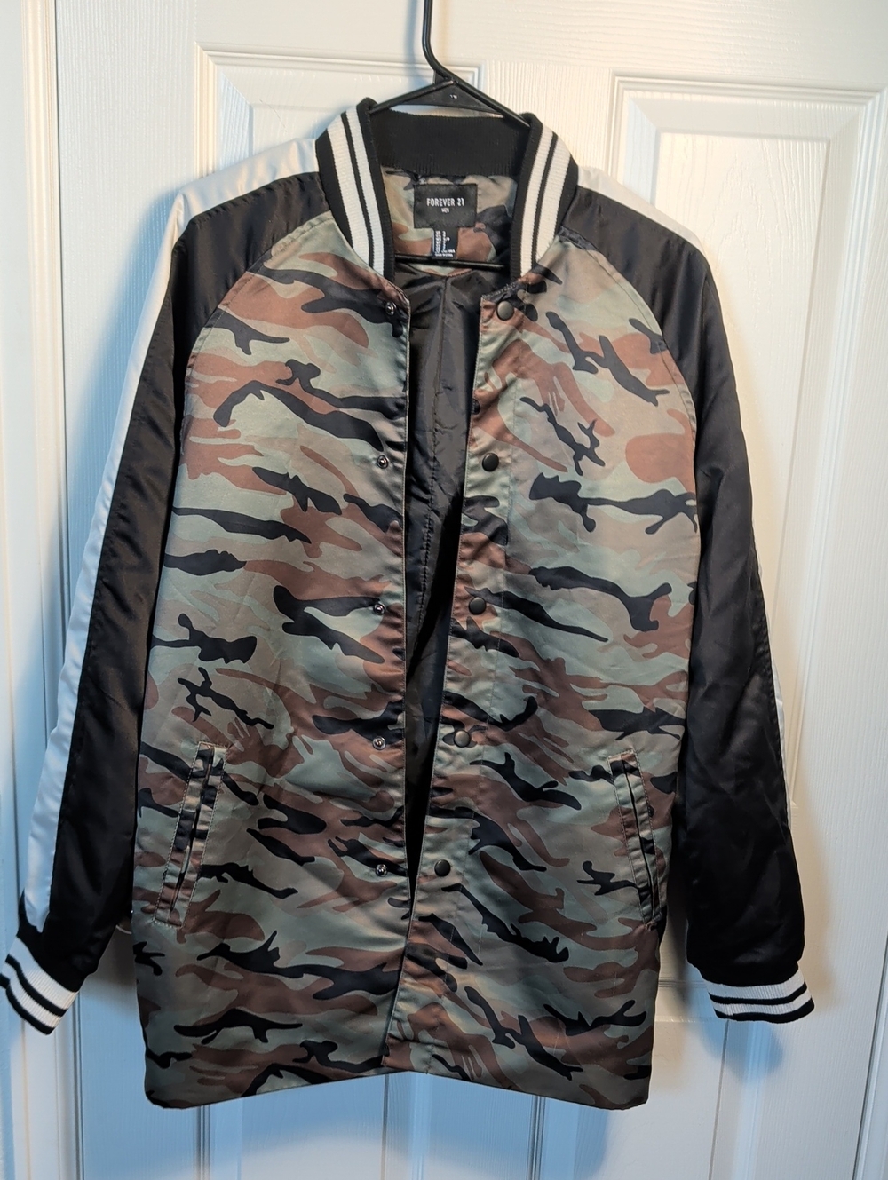 Forever 21 Men's Camo Bomber Jacket - Black, Green & Brown